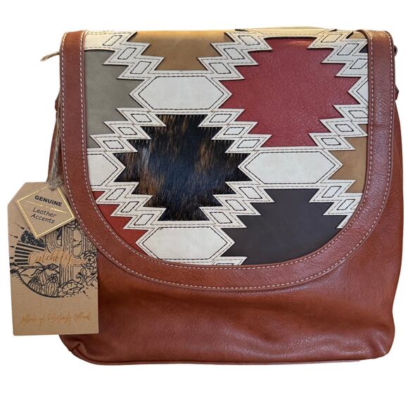 ✨ NWT Trenditions Catchfly Brindle Inlay Crossbody 🐄 Southwest Color Block - Picture 1 of 7